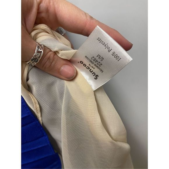 Suncoo Paris Colorblock Blue Cream Pleated Sleeveless Dress Size Small/Medium - Picture 6 of 9